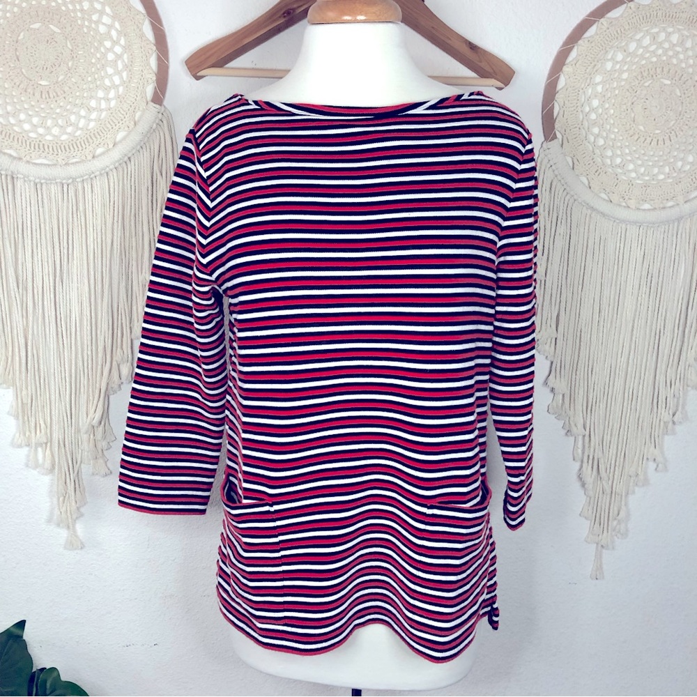 J Jill black red & white striped heavy shirt medium